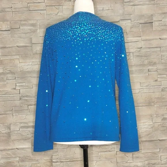 Chico's blue sequin silk cardigan - Picture 5 of 8